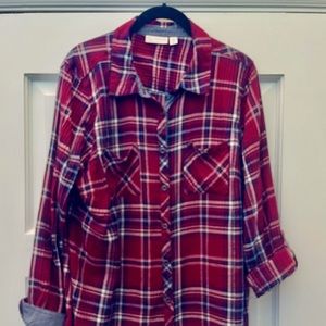 Dressbarn Flannel Look Red Cotton Plaid Shirt 1X